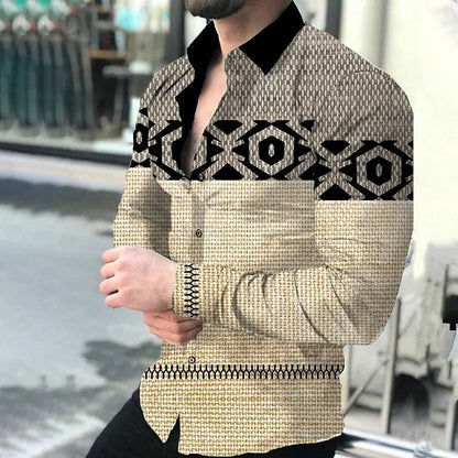 Long Sleeve Hawaiian Shirt 3D Printed Lapel Shirt Men's Fashion Shirt Geometric Beach Shirt Luxury Men's Clothing