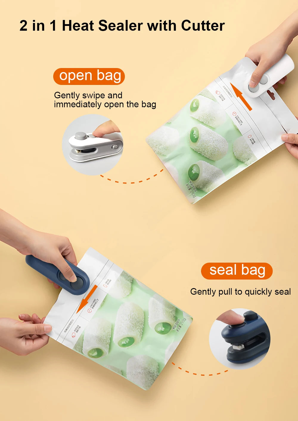 Sealing Machine Rechargable 2 In 1 Bag Mini Heat Sealer Storage Bag Plastic Package Snack Sealer Handheld Heat Sealer for Food