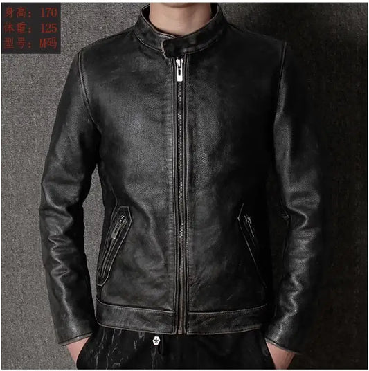 CC Shop.7XL Brand casual style cowhide jacket,mens 100% genuine leather clothes.vintage biker leather coat.Casaco de couro