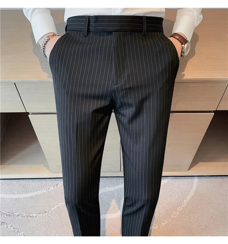 British Style Striped Slim Fit Suit Pant Men Business Casual Simple Dress Pants High Quality Social Wedding Party Trousers 38-28