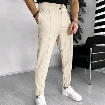 Men's Pants, Street Ruffled Solid Color Casual Waffle Pants, Four Seasons Travel New Breathable Loose Fitness Jogging Pants 2024