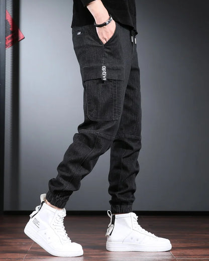 Autumn Jeans Men Baggy Cargo Pants Streetwear Hip Hop Casual Blue Gray Elastic Waist Denim Trousers CP2013