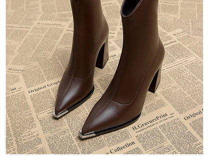 Designer Pointed Toe Women Modern Ankle Boots Square High Heels Short Booties Concise Office Lady Shoes