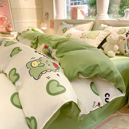 Kawaii Bedding Set for Kids Ins Twin Queen Size Duvet Cover Flat Sheet Pillowcase No Filler Girls Boys Home Totel Bed Linens