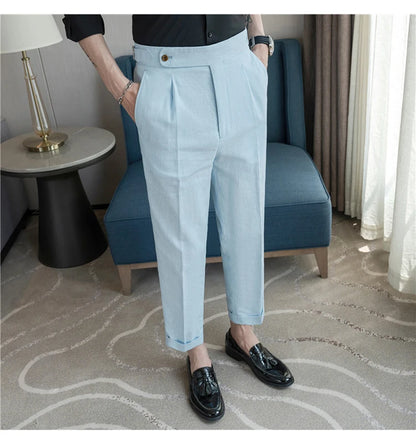 Men's Summer Pants Fashion Naples Cotton&Linen Breathable Dress Pants For Men All Match Casual Straight Men's Trousers Formal