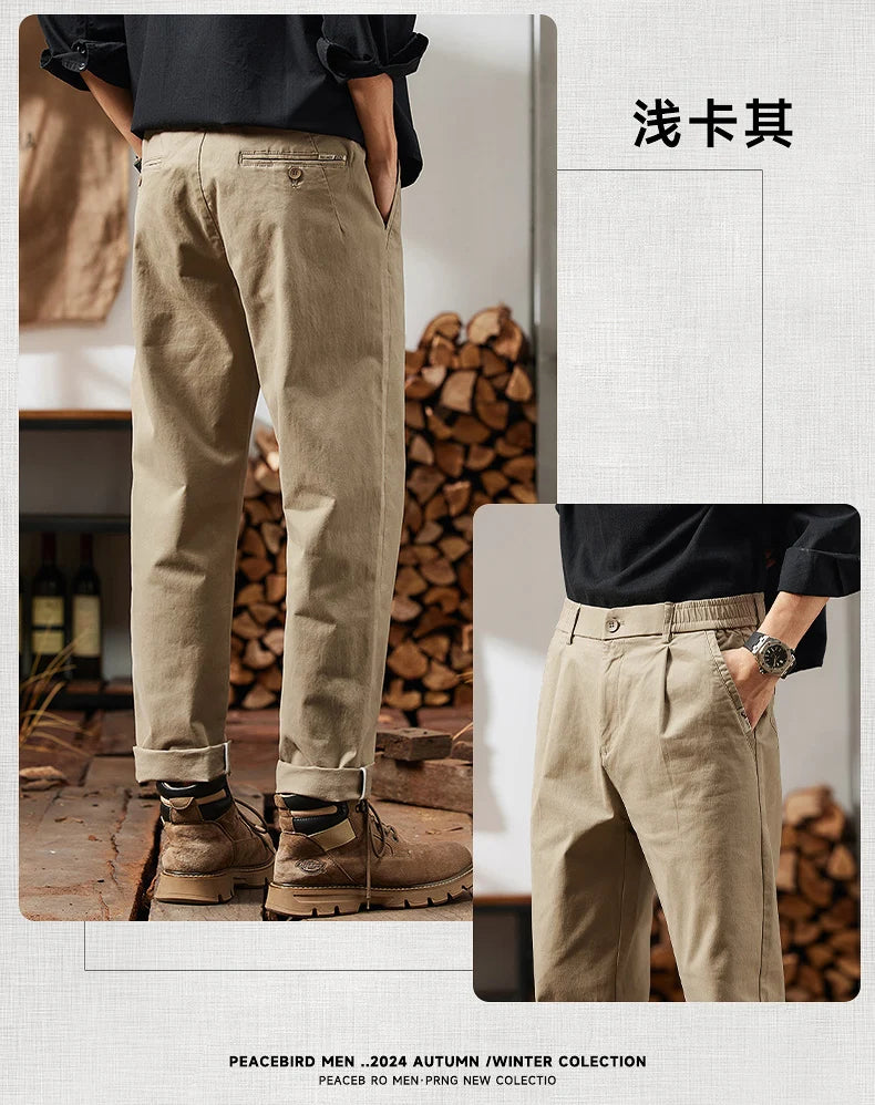 HIQOR Men Elastic Waist Cargo Pants New In Man Cotton Casual Pants Male Workwear Hombre Straight Trousers Male Big Size 28-38