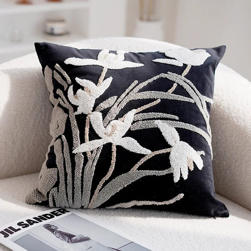 30X50/45x45CM Embroidered Bamboo Leaf Throw Pillow Cover Stamping Waist Cushion Cover Decor Home Decorative Pillowcase