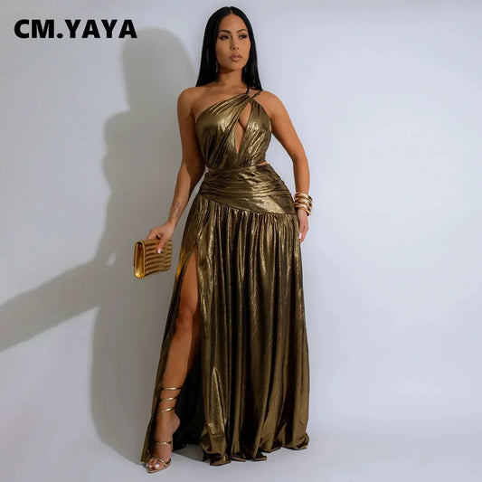 CM.YAYA Women Sleeveless Backless High Waist Birthday Long Maxi Dress 2024 Autumn Street Sexy Party Split Dresses Vestidos