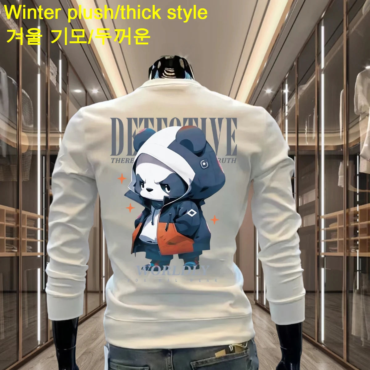 Men's Warm Plush Sweaters Winter Japan Cartoon Printed O Neck Sweatshirt Cotton Plush Sweater Trendy Men Clothing  Anime Clothes