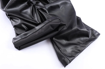 Pleated Leather Pants Men Motorcycle Leather Pants for Men Street Wear Faux Leather Pants Men HIP HOP