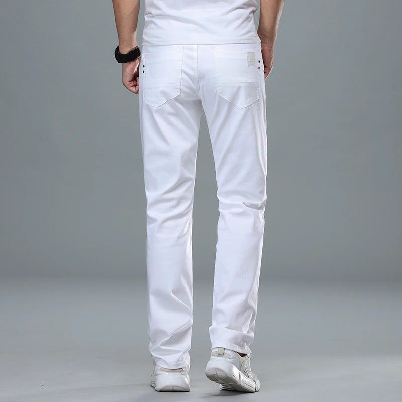 SHAN BAO Men's White Jeans 2022 Spring Summer Brand Clothing Cotton Elastic Comfortable Business Casual Lightweight Slim Jeans