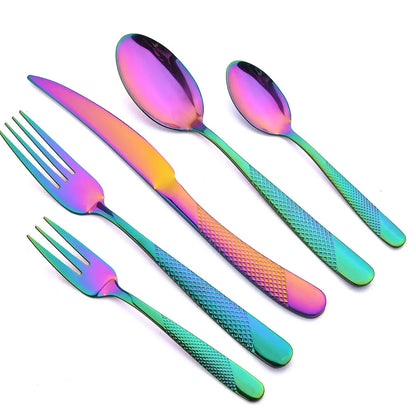 AJOYOUS 30Pcs Dinnerware Set Steak Knives Fork Tea Spoon Cutlery Set Stainless Steel Western Flatware Kitchen Tableware