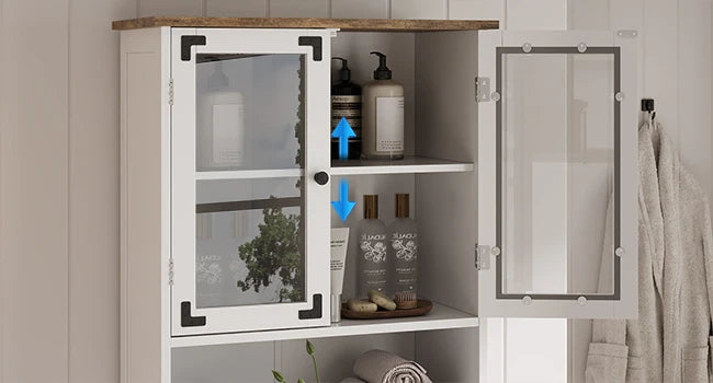 67" Tall Bathroom Storage Cabinet, Freestanding Linen Cabinet with Glass Doors & Drawer, Large Bathroom Pantry