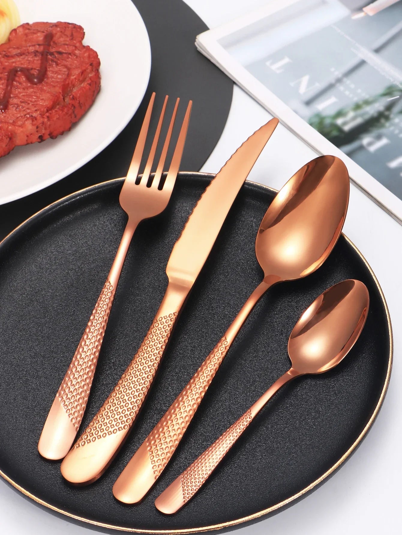 24pcs Stainless steel knife, fork and spoon tableware set, home 6-person dinner tableware, hotel and restaurant available