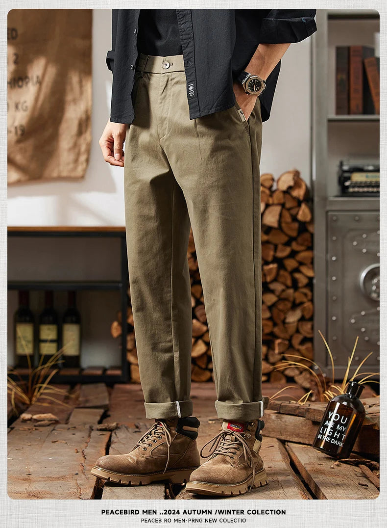 HIQOR Men Elastic Waist Cargo Pants New In Man Cotton Casual Pants Male Workwear Hombre Straight Trousers Male Big Size 28-38