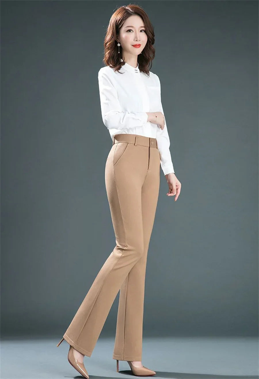 Office Flare Suits Pants High Waist Slim Casual Ol Strecth Pantalones Women New Elegant Straight Calcas Classic Formal Trousers