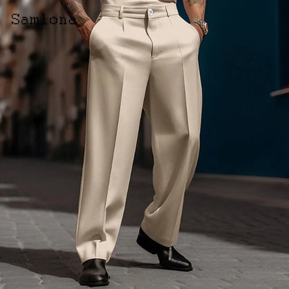 2024 Men's Stand Pocket Formal Wide Leg Pants Men Elegant Party Wedding Trouser Plus Size Mens Fashion Triple Buttons Suit Pants