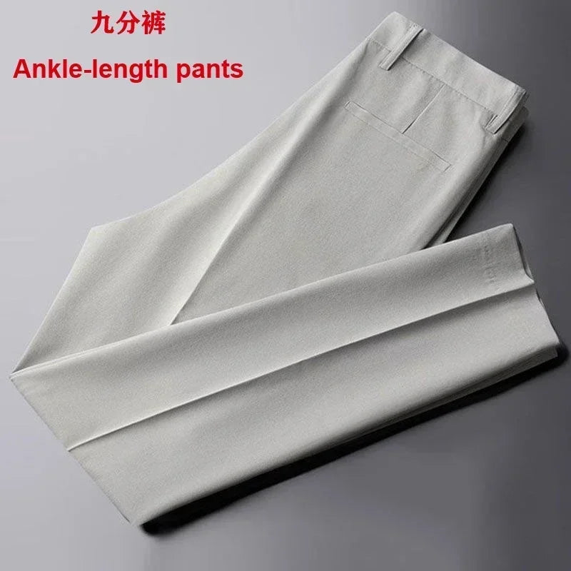 2023 Drape Trousers Trousers Men's Straight Slim Casual White Pants Men's Suit Anti-wrinkle High-grade Nine-point Pants