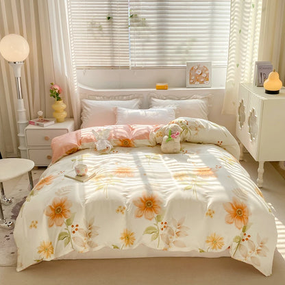 Fresh Floral Pattern Duvet Cover 1Pc 100% Cotton Skin-friendly Breathable Comforter Cover Home Bedding for Kids Teens Adults