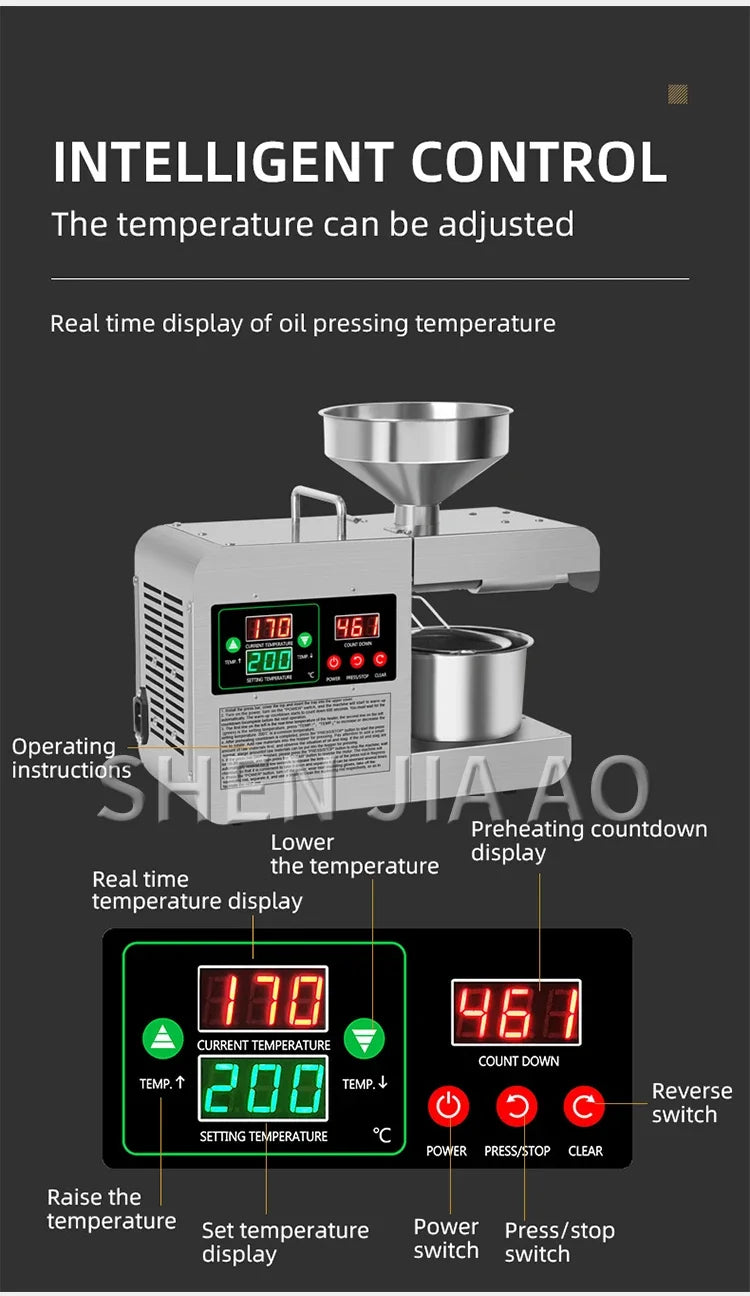 X8S New Upgraded Intelligent Temperature Control Oil Press Stainless Steel Cold Press Flaxseed Peanut Coconut Meat Oil Press