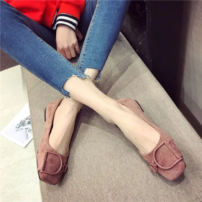 Flat Shoes for Women Spring 2023 New Suede Square Toe Shallow Cut Flat Bottomed Lefu Soft Bean Shoes Ladies big size 44 45 46