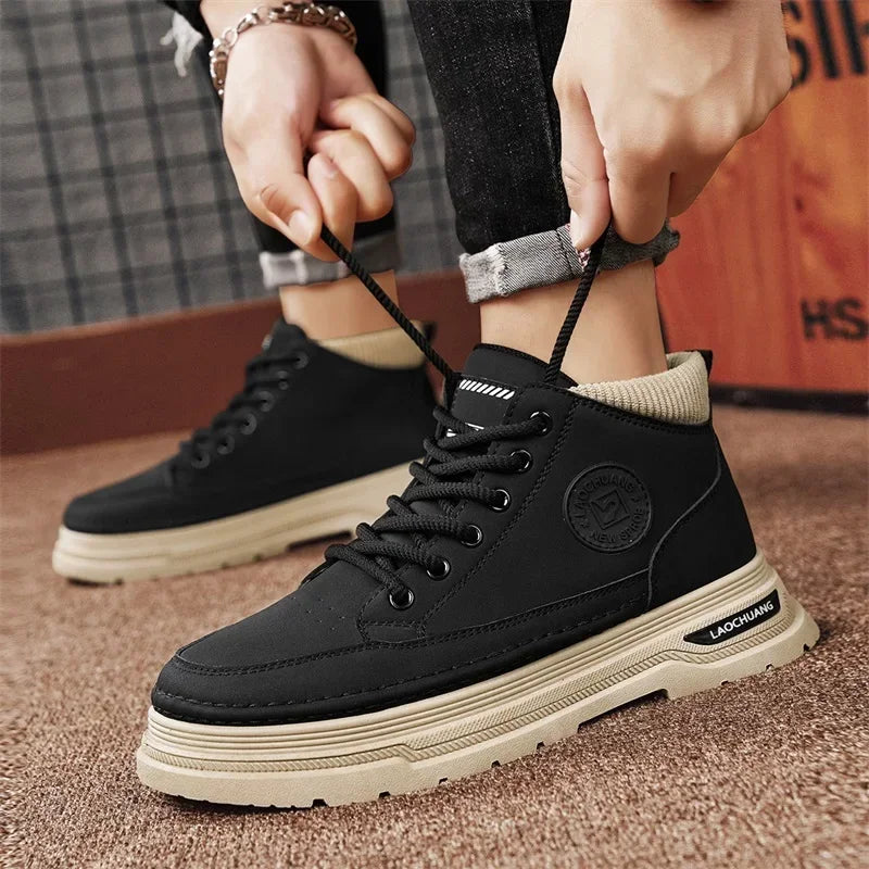 Men's Mid Top Boots, Casual Shoes, Classic Sports Ankle Boots, Office Fashion 2025 New Multifunctional Motorcycle Flat Shoes