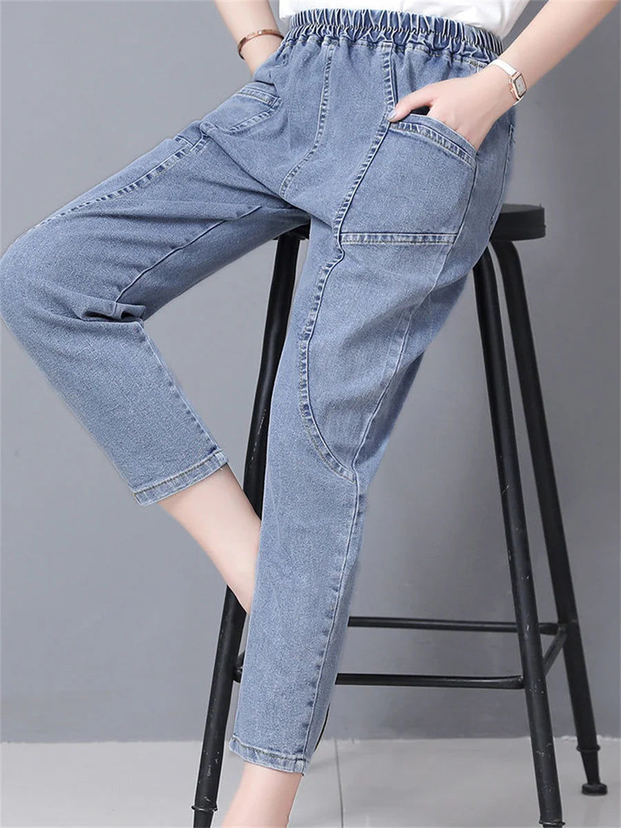 Ankle-length Mom Harem Vaqueros High Elastic Waist Korea new Casual Pencil Jeans Modern Fashion  Women Streetwear Denim pants