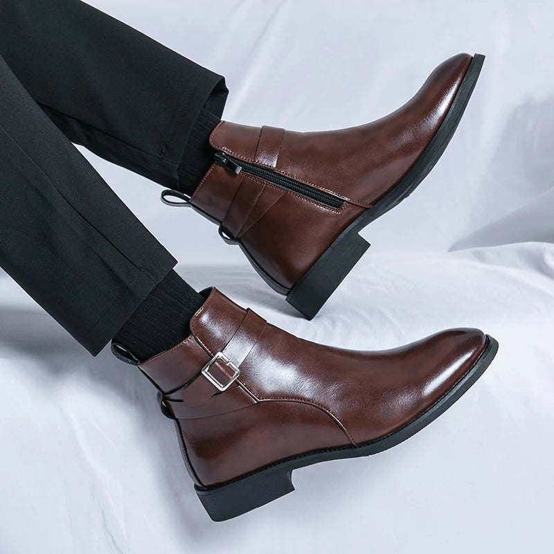 2024 high-quality new ankle boots with side zipper brown black classic business casual party personalized buckle men's shoes