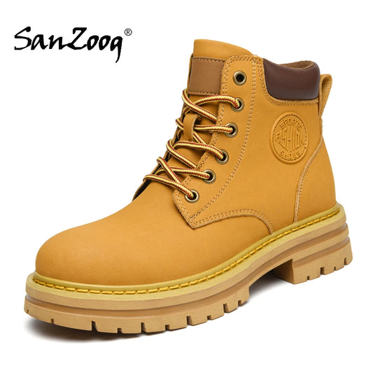 Winter Plush Warm Men Women Genuine Leather Yellow Boots Fashion British Style Work Shoes Autumn Plus Big Size 49 50 51