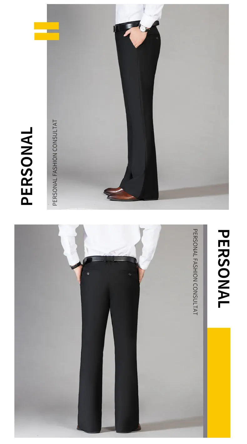 2024 Men's Spring Summer New Casual Slim Flares Trousers Male Bell-Bottom Long Trousers Men Solid Color Business Pants K410