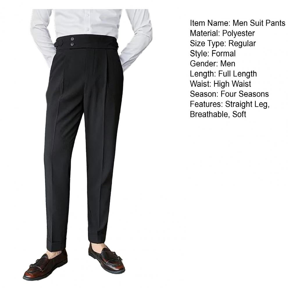 Men Pants Classic Men's Office Trousers Slim Fit High Waist Vintage Pockets Formal Business Style Pants for A Sophisticated Look