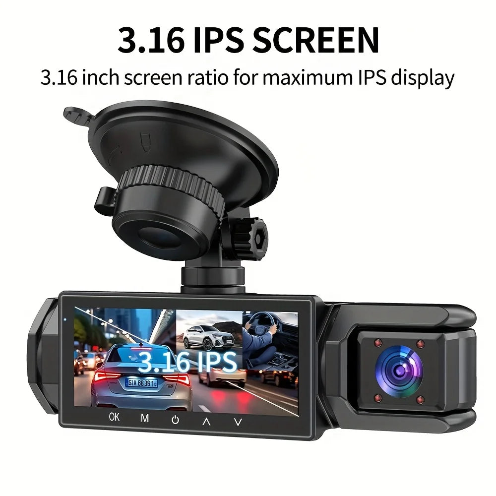 3 caméras Dash Cam 1080P caméra de recul avant et arrière Vision nocturne moniteur de stationnement voiture DVR 3 voies enregistreur vidéo de voiture avec cadeau
