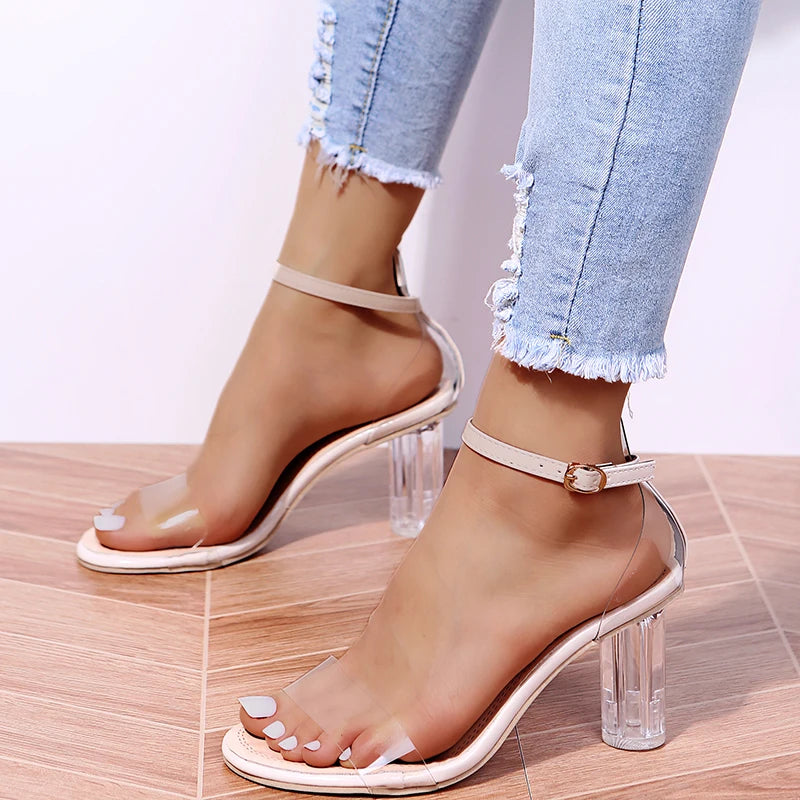 2023 PVC Sandals Crystal Open Toed High Heels Women Transparent Heel Shoes Sandale Femme Sandalias Mujer Plus Size 42