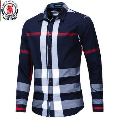 Fredd Marshall 2023 New Fashion Random Plaid Shirt Men Long Sleeve Casual Business Shirts Tops 100% Cotton Chemise Homme 199