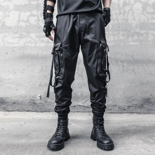 2023 Big Pockets Ribbons Techwear Paratroopers Cargo Pants Men Casual Tactical Punk Hip Hop Pants Elastic Waist Joggers