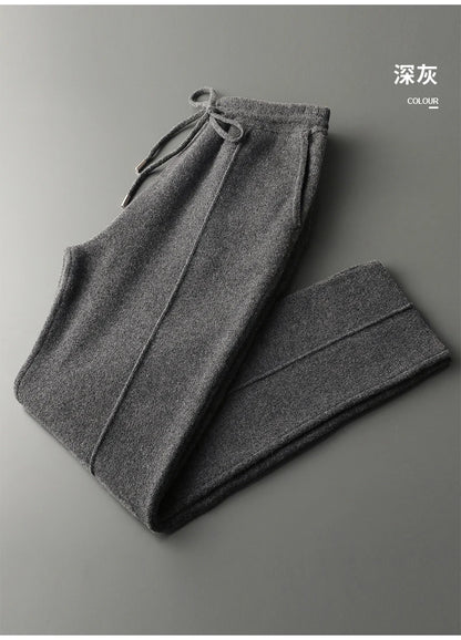 100% Pure Wool Men's Wool Pants 2023 Autumn Winter Thickened Knitted Long Pants Slim Fitting Solid Color Warm Flat Corner Pants