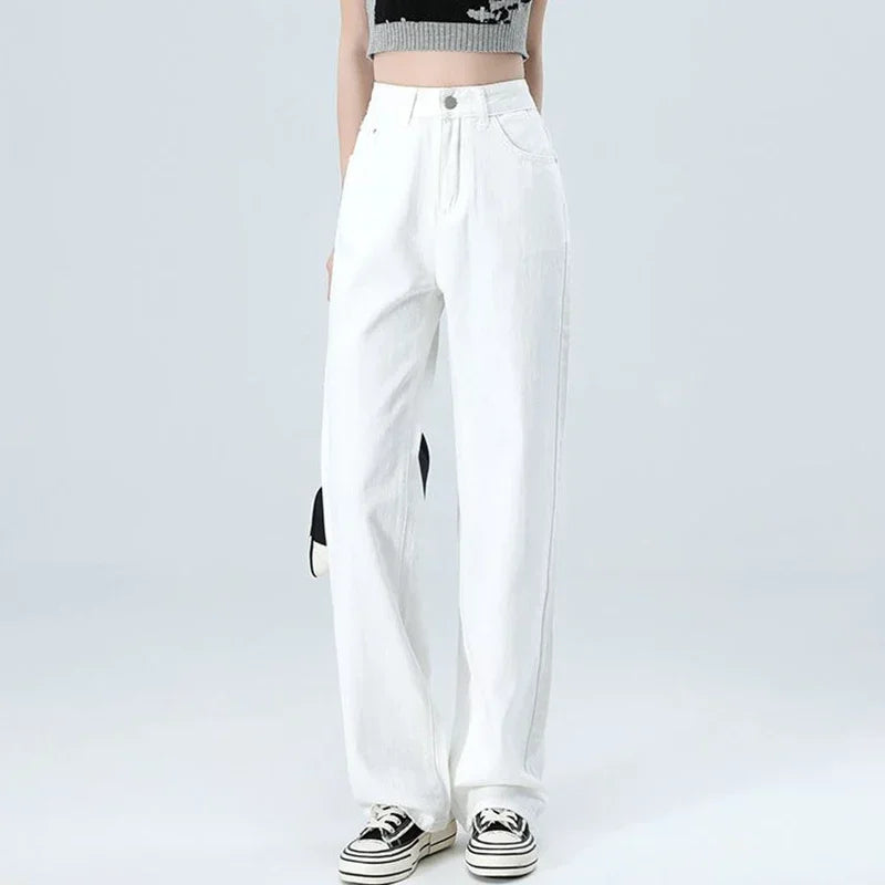 Woman High Waist Streetwear Wide Leg Jeans Female Harajuku Designer Loose Pants Girls Fashion Y2k Clothes White Denim Trousers