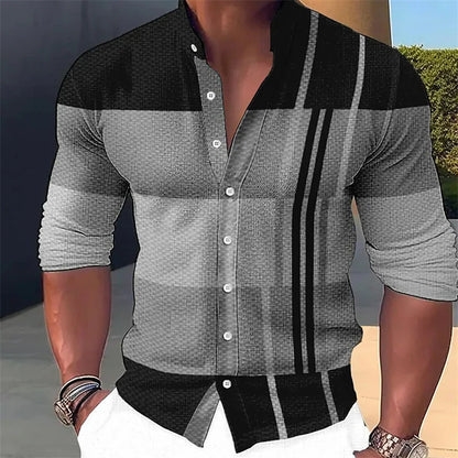 Men's Shirt Plaid Stripe Geometric Stand Collar Outdoor Street Print Long Sleeve Clothing Fashion Streetwear Designer Casual