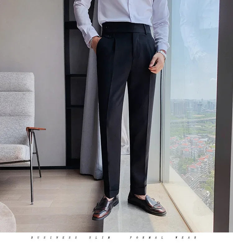 Men's Nine-Point Two-Piece Suit Pants Loose Fit Business Casual Straight Leg Lightweight Trousers Anti-Wrinkle Smooths Your Silh