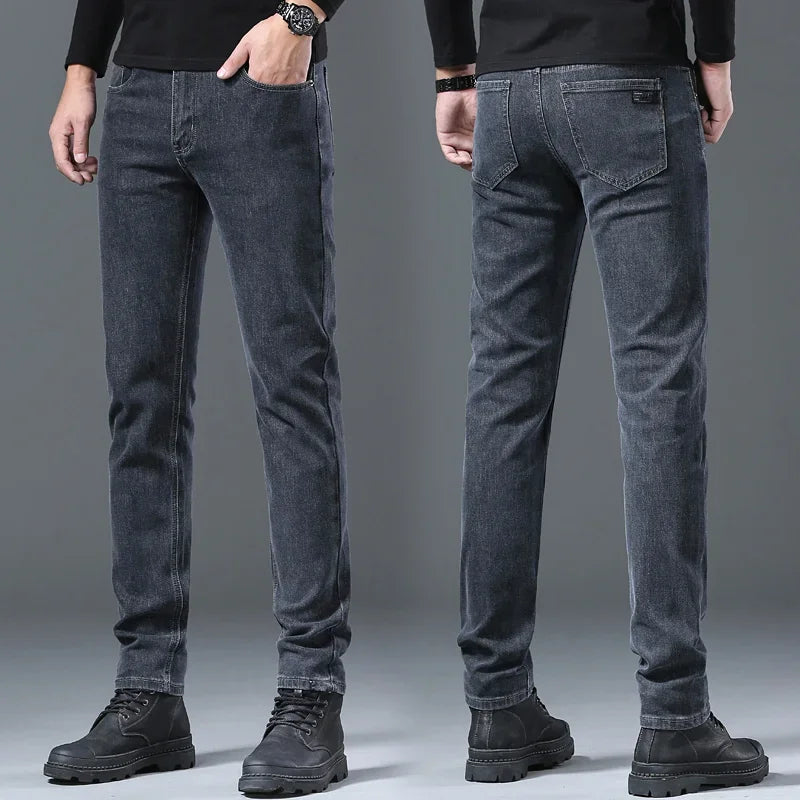 2024 Spring Summer New Style Classic Slim Jeans for Men Korean Fashion Simple Solid Color Straight Skinny Denim Trousers Male