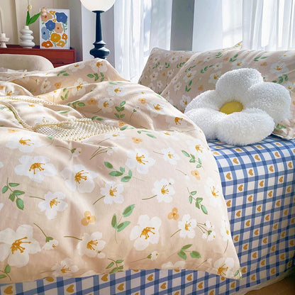 Cotton Floral Duvet Cover Twin Queen Botanical Flower Bedding Set Reversible Comforter Cover with 2 Pillowcases for Girls Women