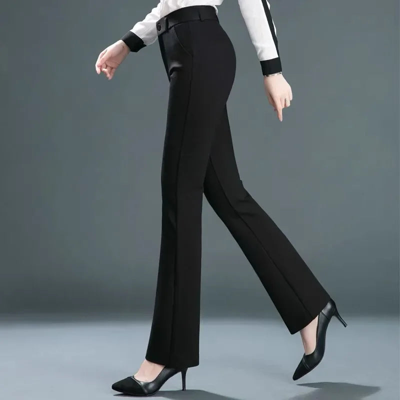 Office Flare Suits Pants High Waist Slim Casual Ol Strecth Pantalones Women New Elegant Straight Calcas Classic Formal Trousers