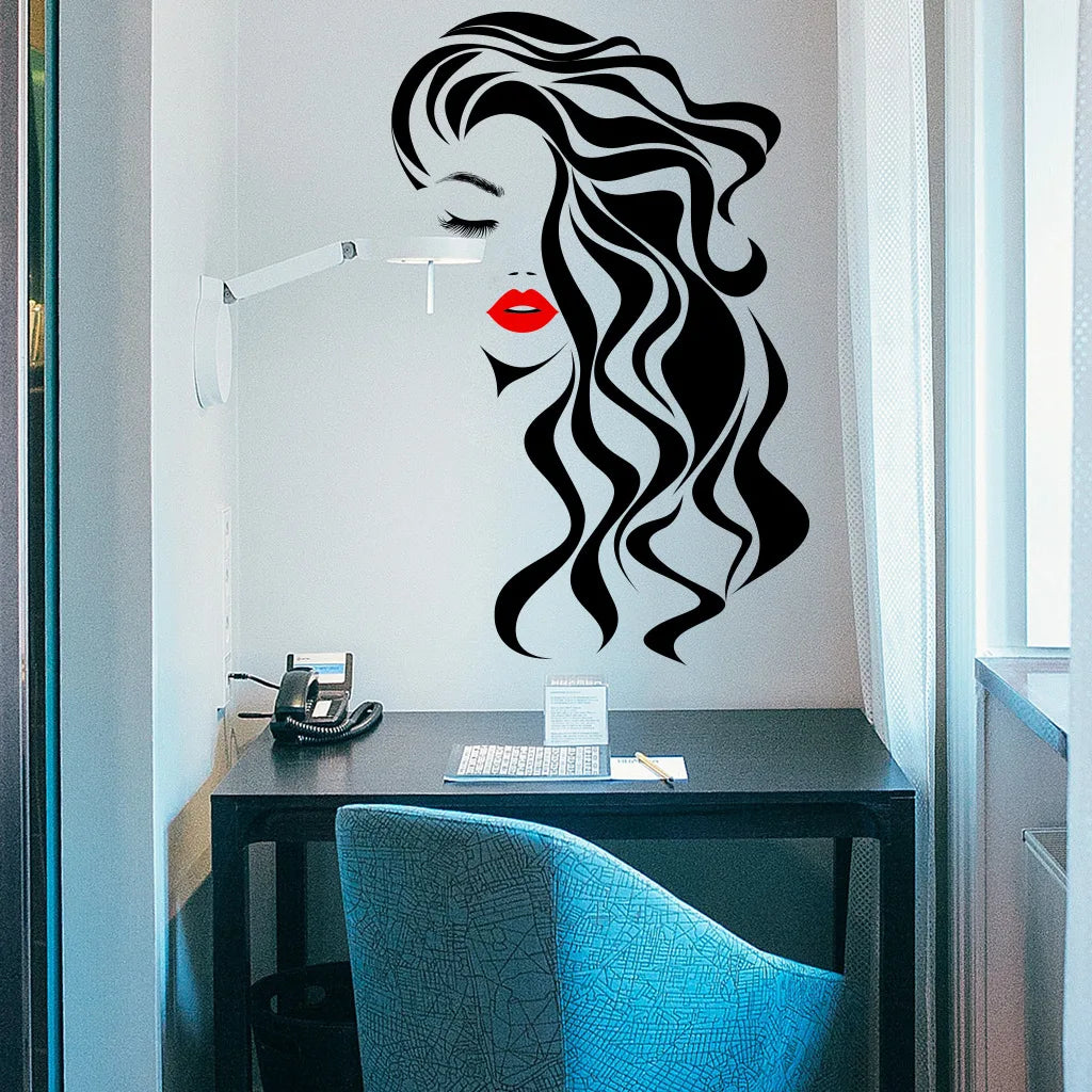 Beauty Female Face Wall Sticker Decal Beauty Studio Wallpaper Cosmetic Makeup Wall Art Sticker Mural Removable Salon Decoration