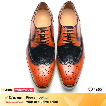 New Men's Business Leather Shoes Fashion Summer Lace-Up Blue Black Hand Carved Wedding Shoes  Office Oxford Shoes