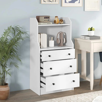 Bedroom 3-drawer vanity, drawer cabinet with shelves, small space wooden storage vanity, bedroom vanity