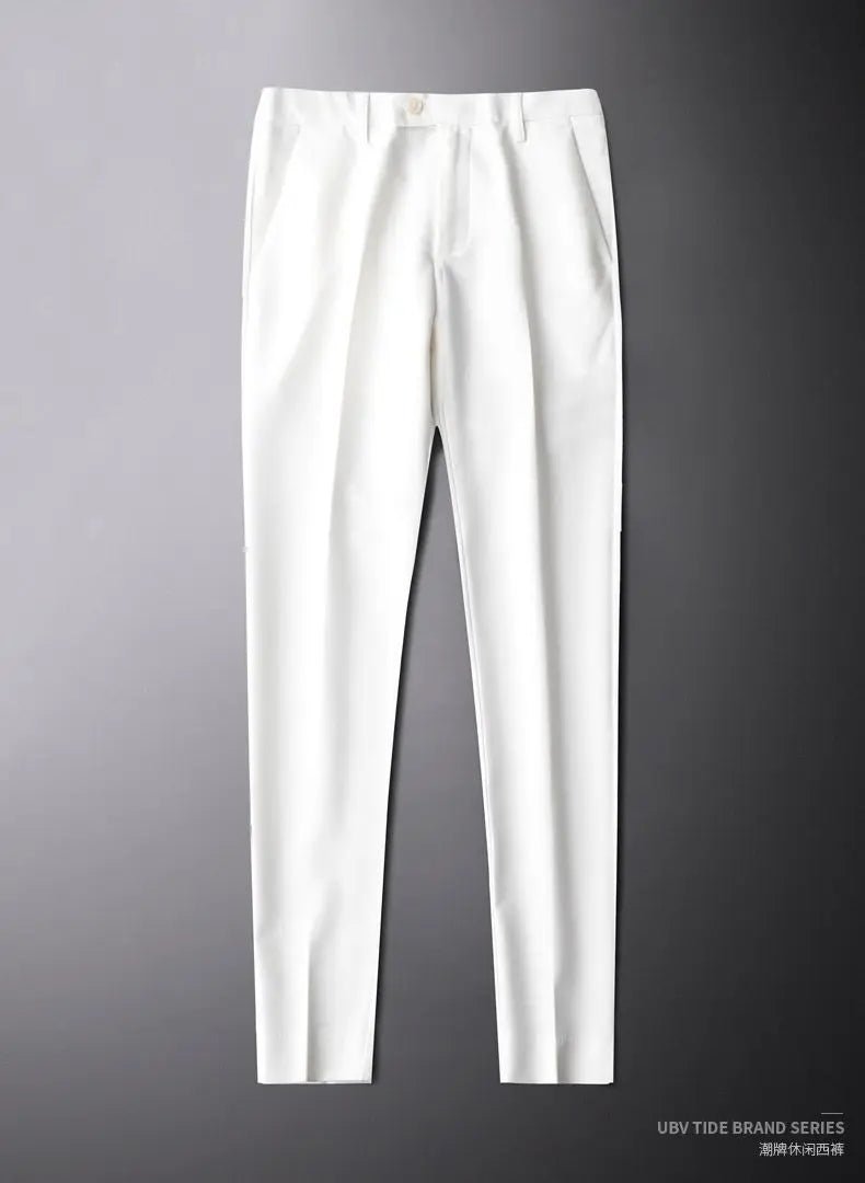 2023 Drape Trousers Trousers Men's Straight Slim Casual White Pants Men's Suit Anti-wrinkle High-grade Nine-point Pants