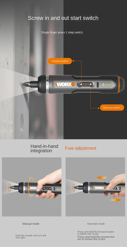 Worx 4V Mini Electrical Screwdriver Set WX242 WX241 WX240 Smart Cordless Electric Screwdrivers USB Rechargeable Hand Drill Tools