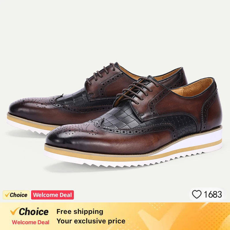 New Men's Business Leather Shoes Fashion Summer Lace-Up Blue Black Hand Carved Wedding Shoes  Office Oxford Shoes