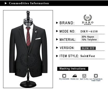 2023 DR  DARO UOMO Men Suits  Slim Fit for Business Work and weeding Wear  3Pcs Set DRV6158