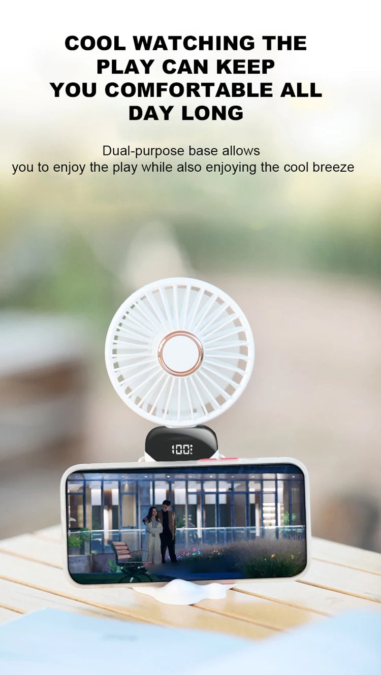 LED mini digital display electric fan, foldable stand supports USB charging, and multiple gears can be adjusted.